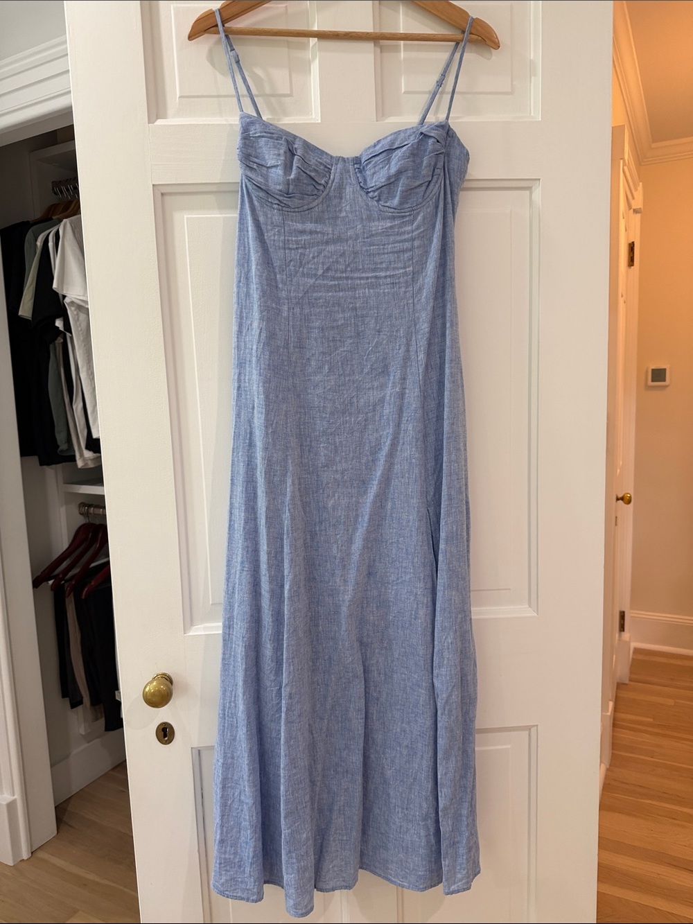Zara Light Blue Midi Slip Dress with Spaghetti Straps